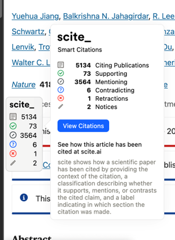 Lean Library Scite feature which shows how a scientific paper has been cited