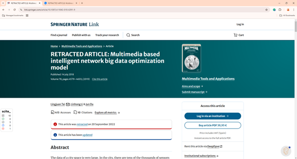 Screenshot of a Springer Nature article which has been redacted. 